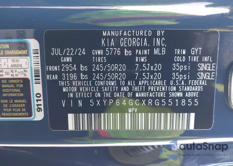 2024 Kia Telluride S from USA, damaged, VIN 5XYP64GCXRG551855